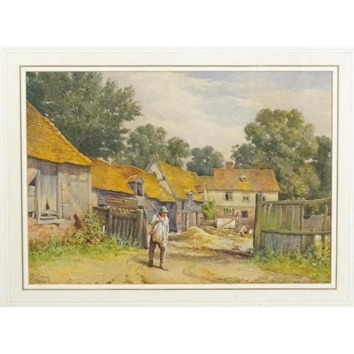 1833 - Horace Robert Cauty, 19th century, Watercolour, A farmer in a farmyard. Signed and dated 1876 lower ... 