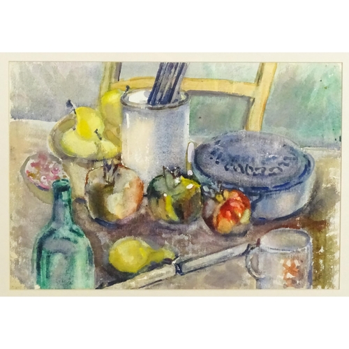 1834 - 20th century, Watercolour, The Kitchen Table, A still life study with pomegranates, pears, lidded se... 