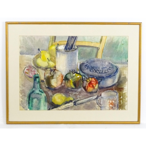 1834 - 20th century, Watercolour, The Kitchen Table, A still life study with pomegranates, pears, lidded se... 