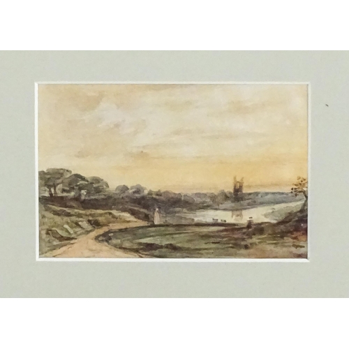 1841 - 19th century, Watercolours, Two landscape scenes, one with figures resting on a rocky path, the othe... 