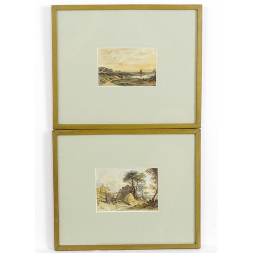 1841 - 19th century, Watercolours, Two landscape scenes, one with figures resting on a rocky path, the othe... 