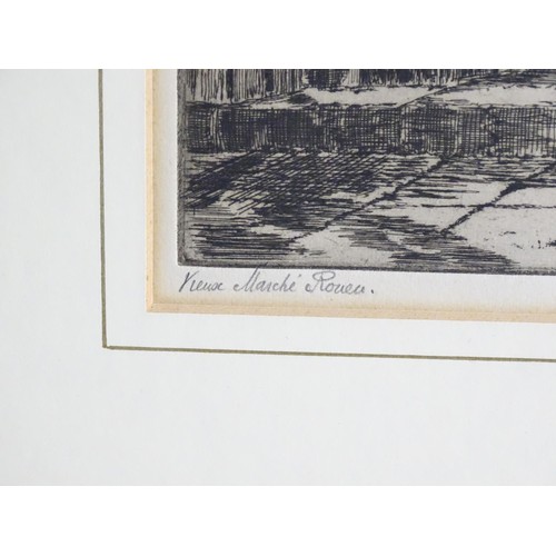 1902 - After Christopher Mitchell Shiner (1857-1944), Etchings, Two French scenes comprising Vieux Marche, ... 