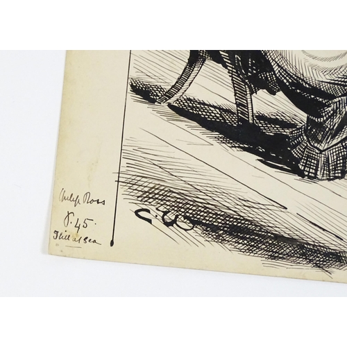 1935 - Charles Whymper (1853-1941), Pen and ink, A lady and a gentleman on the deck of a boat. Signed with ... 