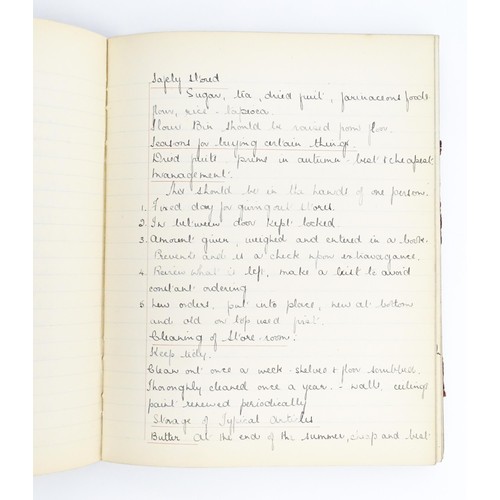 1954 - An early 20thC handwritten book titled Notes on Home Management, dated January 1911, with hand drawn... 