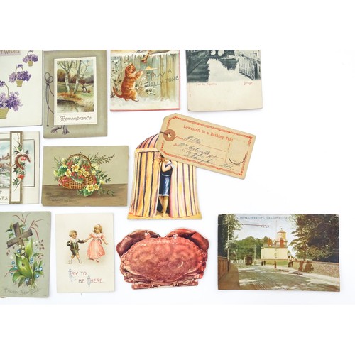 1959 - A quantity of assorted Victorian and later greetings cards, postcards etc. to include a postcard sha... 