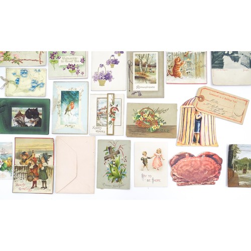 1959 - A quantity of assorted Victorian and later greetings cards, postcards etc. to include a postcard sha... 