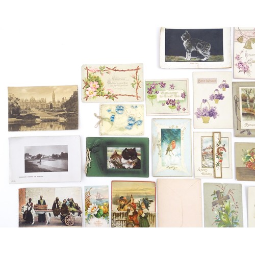 1959 - A quantity of assorted Victorian and later greetings cards, postcards etc. to include a postcard sha... 