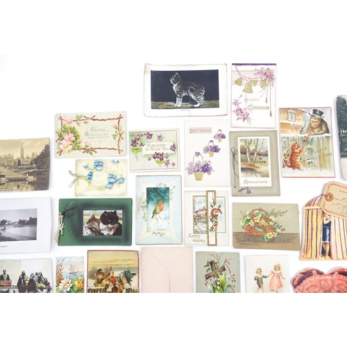 1959 - A quantity of assorted Victorian and later greetings cards, postcards etc. to include a postcard sha... 