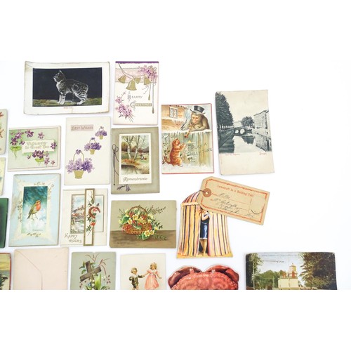 1959 - A quantity of assorted Victorian and later greetings cards, postcards etc. to include a postcard sha... 