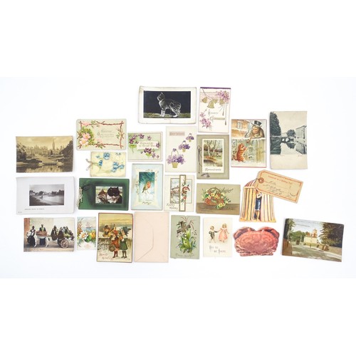 1959 - A quantity of assorted Victorian and later greetings cards, postcards etc. to include a postcard sha... 