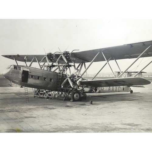 1974 - A monochrome photographic print depicting a c1930s Handley-Page H.P. 42 Helena biplane (Imperial Air... 