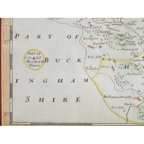 1976 - Map: An engraved map of Hertfordshire by Robert Morden, with hand colouring. Approx. 14 1/4