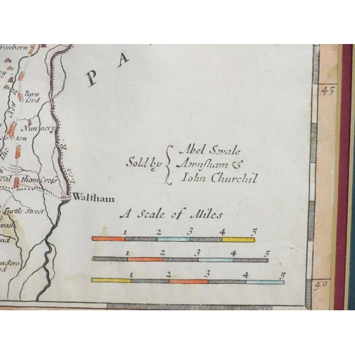 1976 - Map: An engraved map of Hertfordshire by Robert Morden, with hand colouring. Approx. 14 1/4