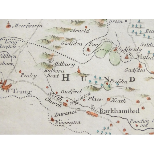 1976 - Map: An engraved map of Hertfordshire by Robert Morden, with hand colouring. Approx. 14 1/4