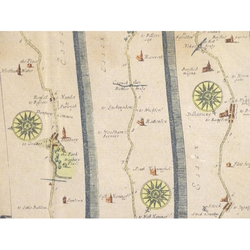 1980 - Map: An engraved strip map depicting The Road from Chelmsford in Essex to Maldon, Raleigh in Essex, ... 