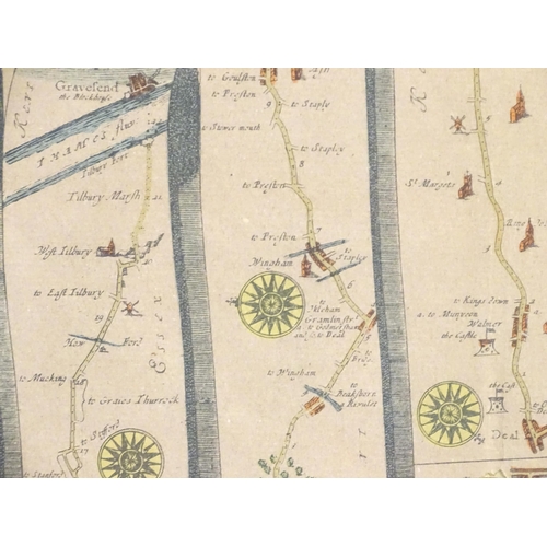 1980 - Map: An engraved strip map depicting The Road from Chelmsford in Essex to Maldon, Raleigh in Essex, ... 