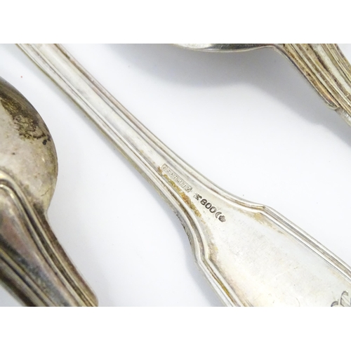 511 - A quantity of German .800 silver Fiddle & Thread pattern cutlery to include table forks, tablespoons... 