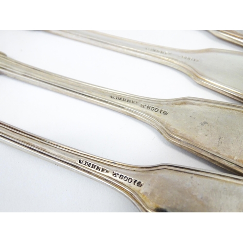 511 - A quantity of German .800 silver Fiddle & Thread pattern cutlery to include table forks, tablespoons... 