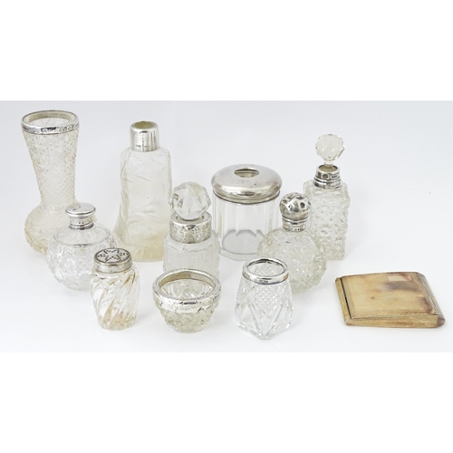 517 - A quantity of cut glass and silver and silver plate mounted items to include dressing table jars, sc... 