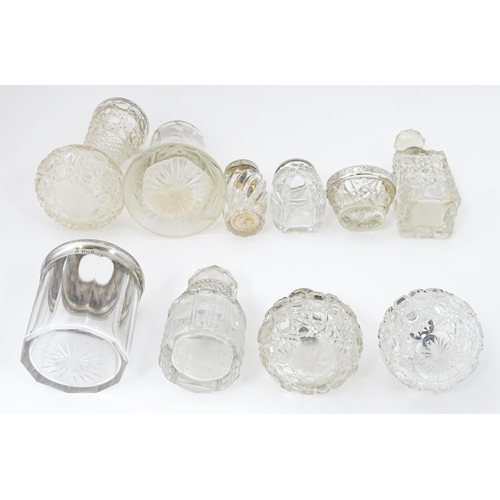 517 - A quantity of cut glass and silver and silver plate mounted items to include dressing table jars, sc... 