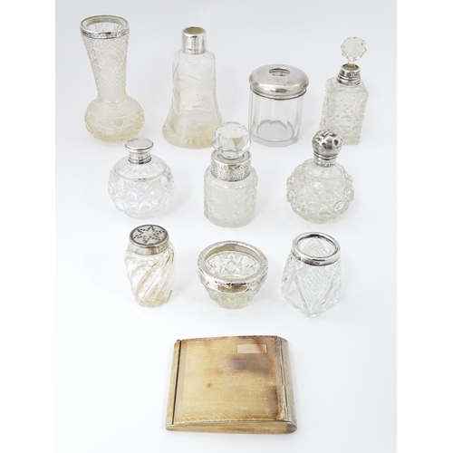 517 - A quantity of cut glass and silver and silver plate mounted items to include dressing table jars, sc... 