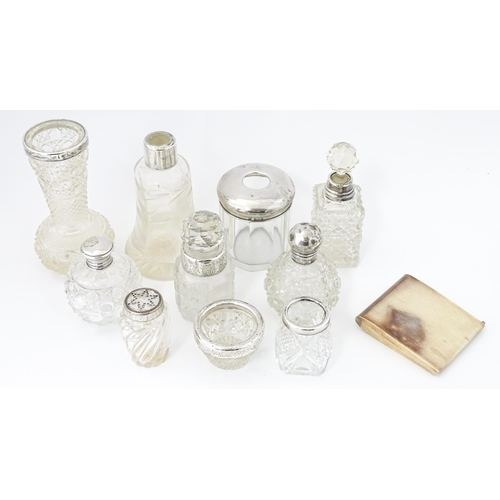 517 - A quantity of cut glass and silver and silver plate mounted items to include dressing table jars, sc... 