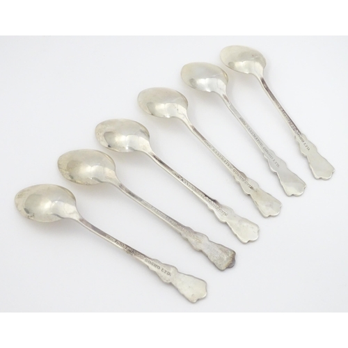 549 - A cased set of six Japanese Export silver spoons to commemorate Expo '70 with enamel decoration to h... 