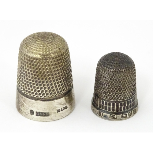 267 - Two silver thimbles, one hallmarked Chester 1904 maker Charles Horner. The other Birmingham 1975 mak... 