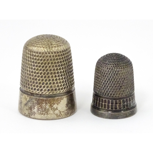 267 - Two silver thimbles, one hallmarked Chester 1904 maker Charles Horner. The other Birmingham 1975 mak... 