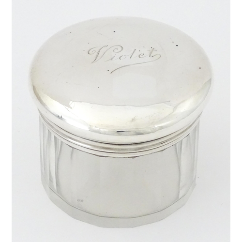 269 - A glass dressing table jar with silver screw top lid hallmarked London 1920, maker Mappin & Webb. Ap... 