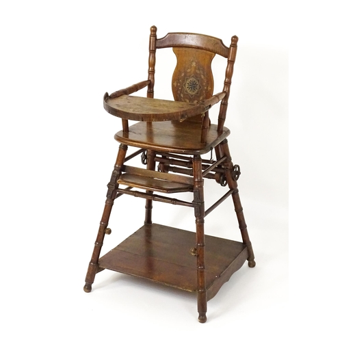 1476 - A late Victorian metamorphic child's high chair that can transition into a low chair with an abacus ... 