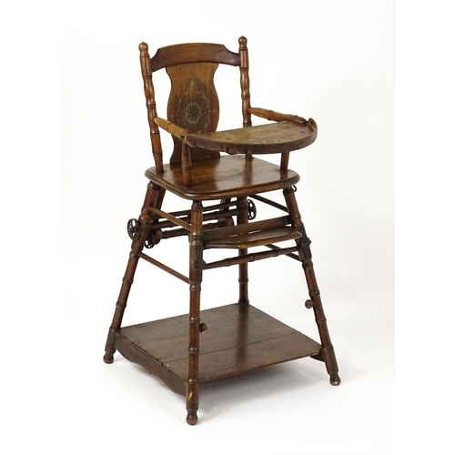 1476 - A late Victorian metamorphic child's high chair that can transition into a low chair with an abacus ... 