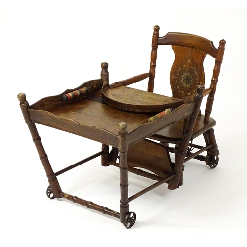 1476 - A late Victorian metamorphic child's high chair that can transition into a low chair with an abacus ... 