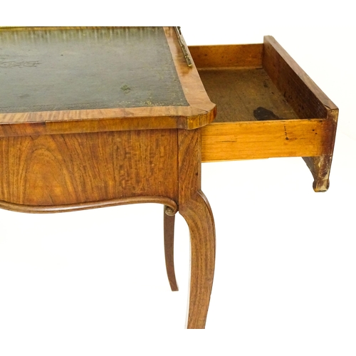 1496 - A 19thC satinwood writing desk surmounted by a bras pierced gallery above a single short drawer with... 