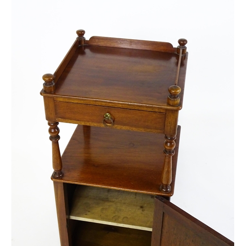 1510 - A late 19thC mahogany bedside cabinet with turned uprights, a single short drawer and a panelled cup... 