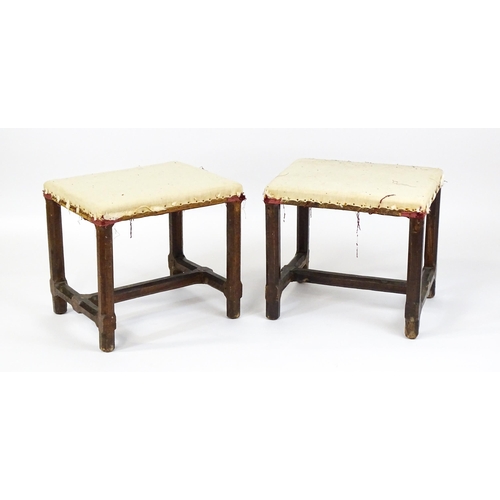 1543 - A pair of Georgian walnut stools raised on chamfered legs and supported by chamfered stretchers. 21