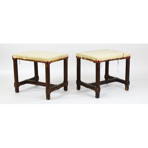 1543 - A pair of Georgian walnut stools raised on chamfered legs and supported by chamfered stretchers. 21