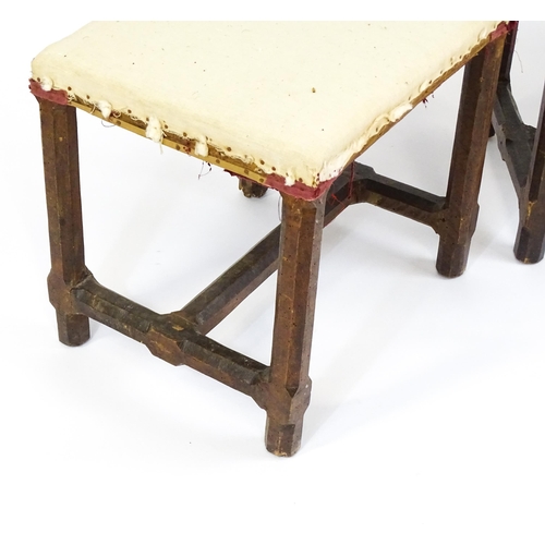 1543 - A pair of Georgian walnut stools raised on chamfered legs and supported by chamfered stretchers. 21