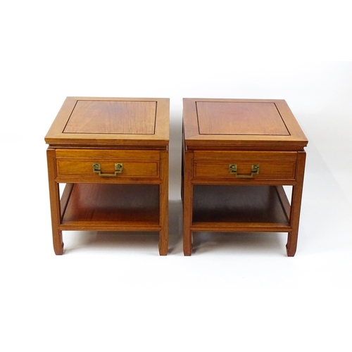 1511 - A pair of Chinese style side tables, each with a single short drawer, moulded under tier and raised ... 