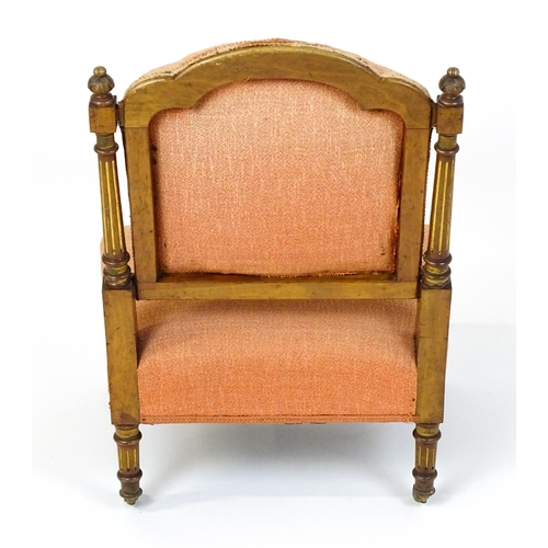 1573 - An early 20thC side chair with turned, fluted uprights, stuffed backrest and sprung seat raised on t... 