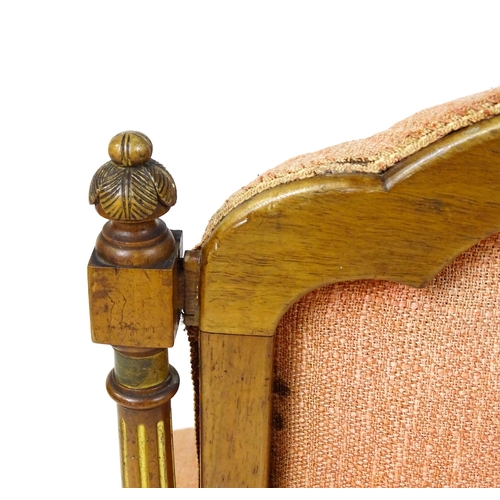 1573 - An early 20thC side chair with turned, fluted uprights, stuffed backrest and sprung seat raised on t... 