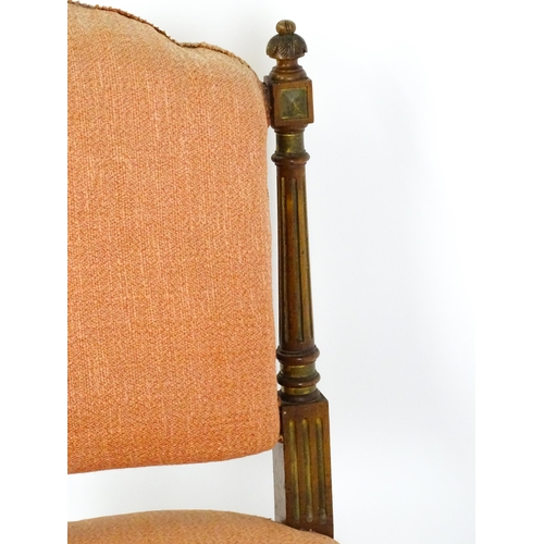 1573 - An early 20thC side chair with turned, fluted uprights, stuffed backrest and sprung seat raised on t... 