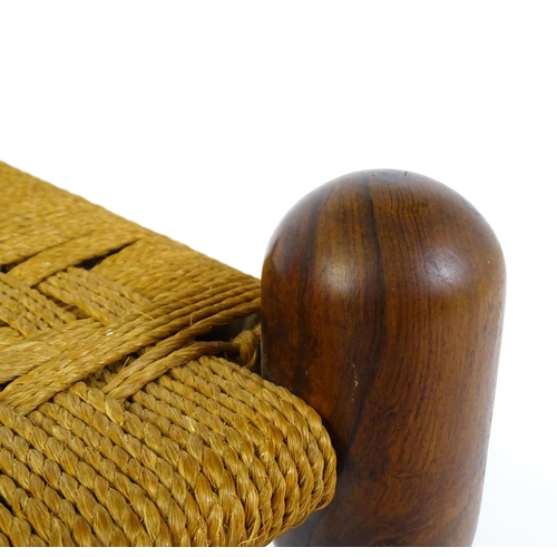 1535 - A mid 20thC Anglo-Indian style stool with four turned rosewood legs and a woven seat. 18