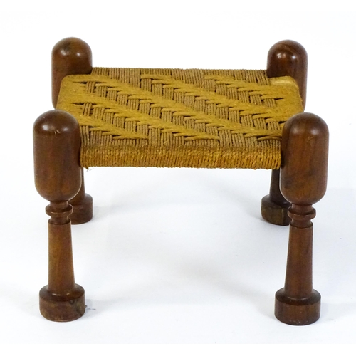 1535 - A mid 20thC Anglo-Indian style stool with four turned rosewood legs and a woven seat. 18