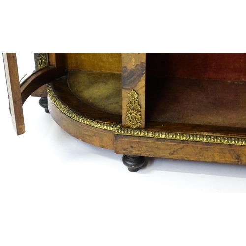 1554 - A Victorian walnut credenza with brass mounts and beadwork decoration, satinwood marquetry decoratio... 