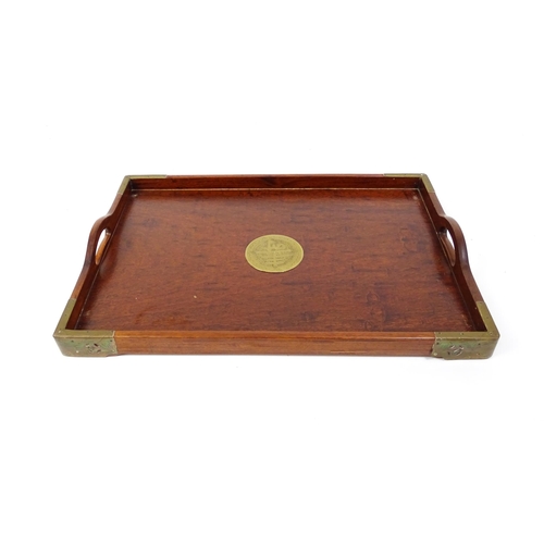 1094 - Three 20thC Oriental graduated hardwood trays with brass mounts. Largest approx. 20 1/4