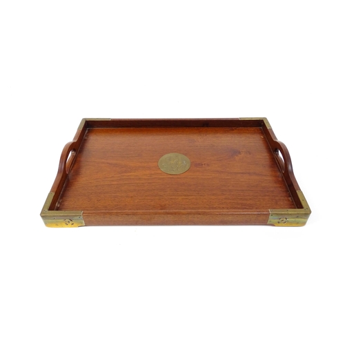 1094 - Three 20thC Oriental graduated hardwood trays with brass mounts. Largest approx. 20 1/4