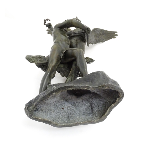 1224A - A 20thC cast sculpture depicting a warrior with winged Victory, bears cast signature Mercie to base.... 