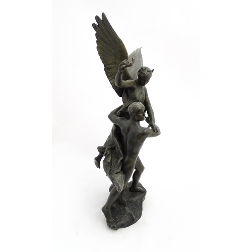 1224A - A 20thC cast sculpture depicting a warrior with winged Victory, bears cast signature Mercie to base.... 