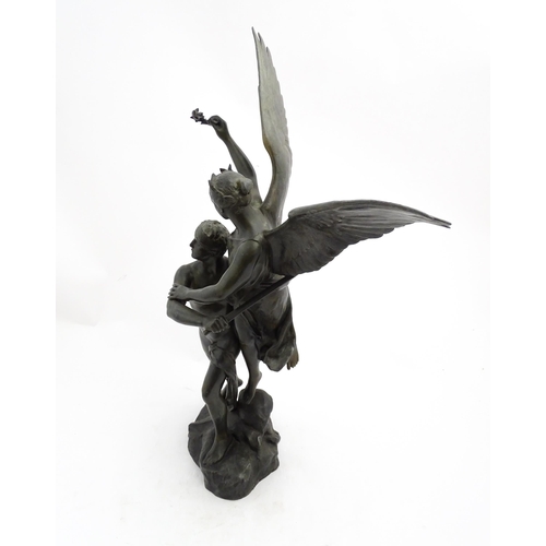 1224A - A 20thC cast sculpture depicting a warrior with winged Victory, bears cast signature Mercie to base.... 